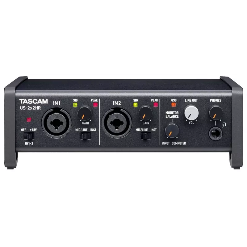 Audiointerface Tascam US-2X2HR, 2 x XLR/Combo-Eingänge, 192 kHz, USB 2.0, MIDI In/Out, Desktop, schwarz
