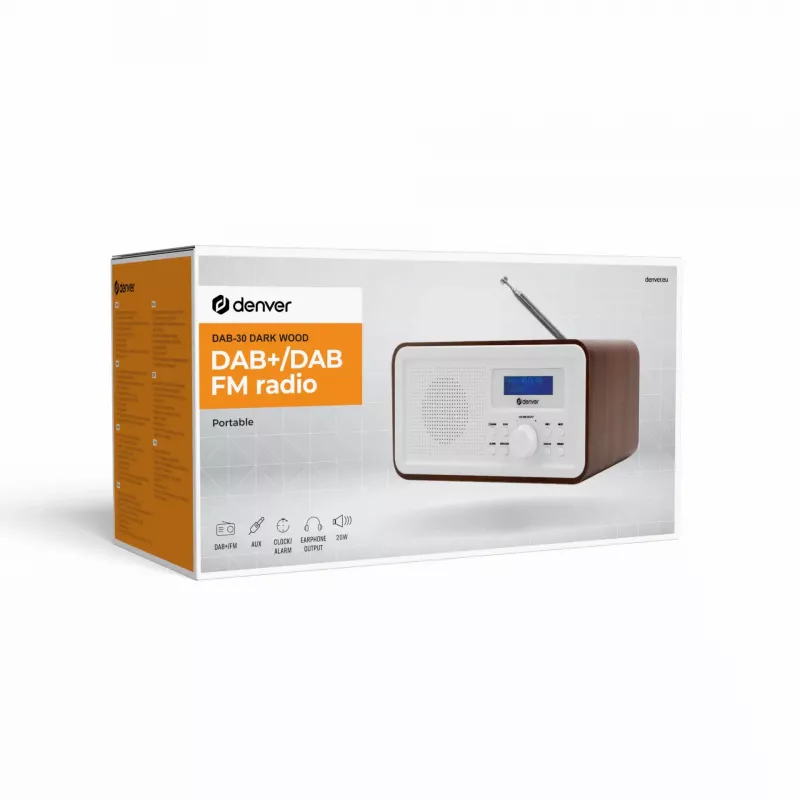 Radio DENVER DAB-30DW DAB/UKW-Tischradio mit dunklem Holzfinish