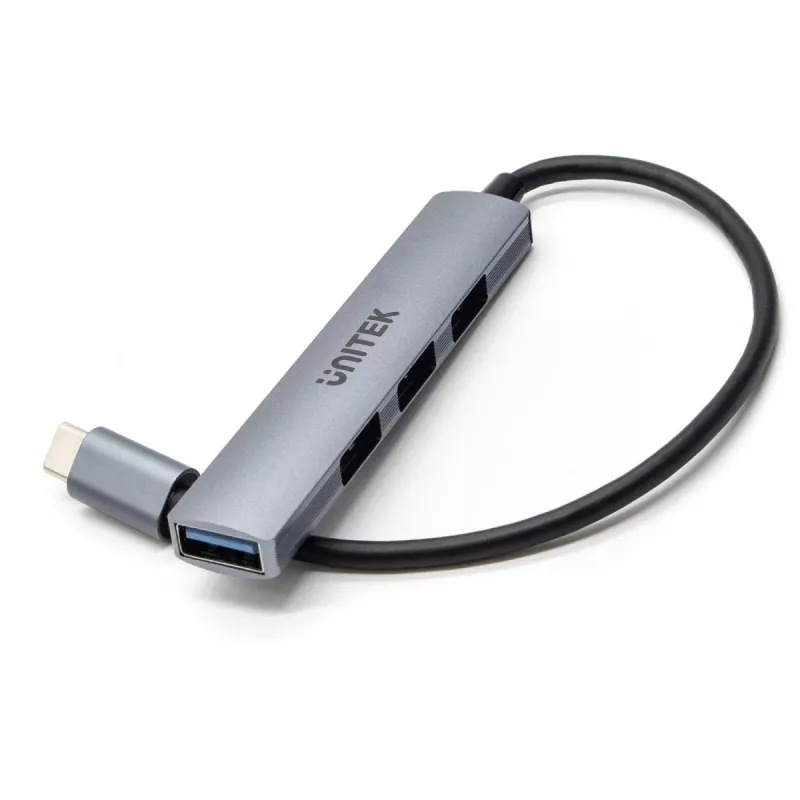 USB-C-Hub Unitek H1208B — 1x USB-A 5 Gbit/s, 3x USB-A 2.0, USB-C-Host, Aluminiumgehäuse, 0,20 m Kabel