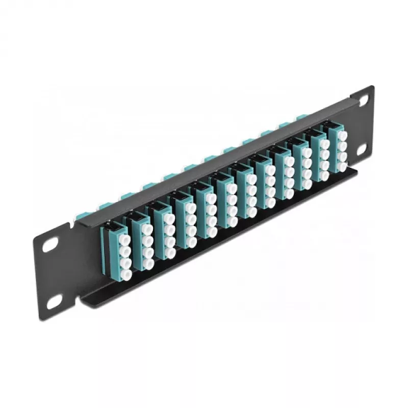 Glasfaser-Patchpanel DeLOCK 10 Zoll 12 Port LC Quad Aqua 1U Schwarz