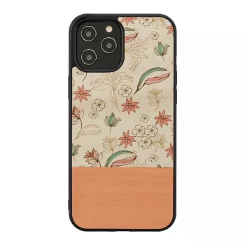 Schutzhülle man and wood für iPhone 12 Pro Max – pinke Blume auf Schwarz