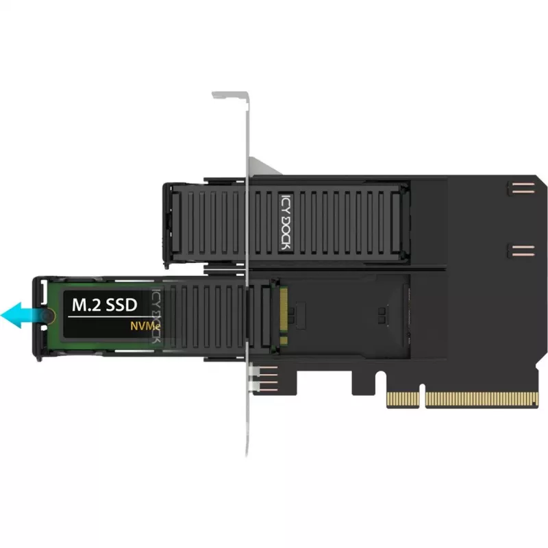 PCIe-Adapterkarte icybox MB312M4P-B — 2× M.2 NVMe auf PCIe 4.0 x8 (Bifurkation)