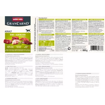 Nassfutter für Hunde animonda GranCarno Rind + Kaninchen mit Kräutern 800 g, adult, Dose