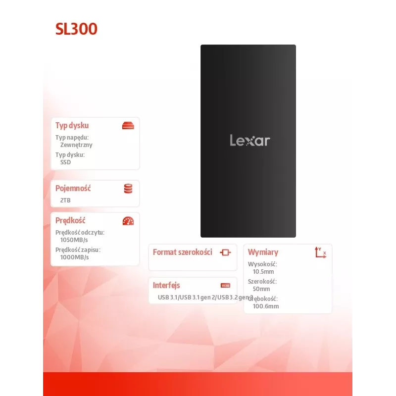 Externes Solid-State-Laufwerk Lexar 2TB SSD USB Type-C 3.2 Gen 2 LSL300002T-RNBNG
