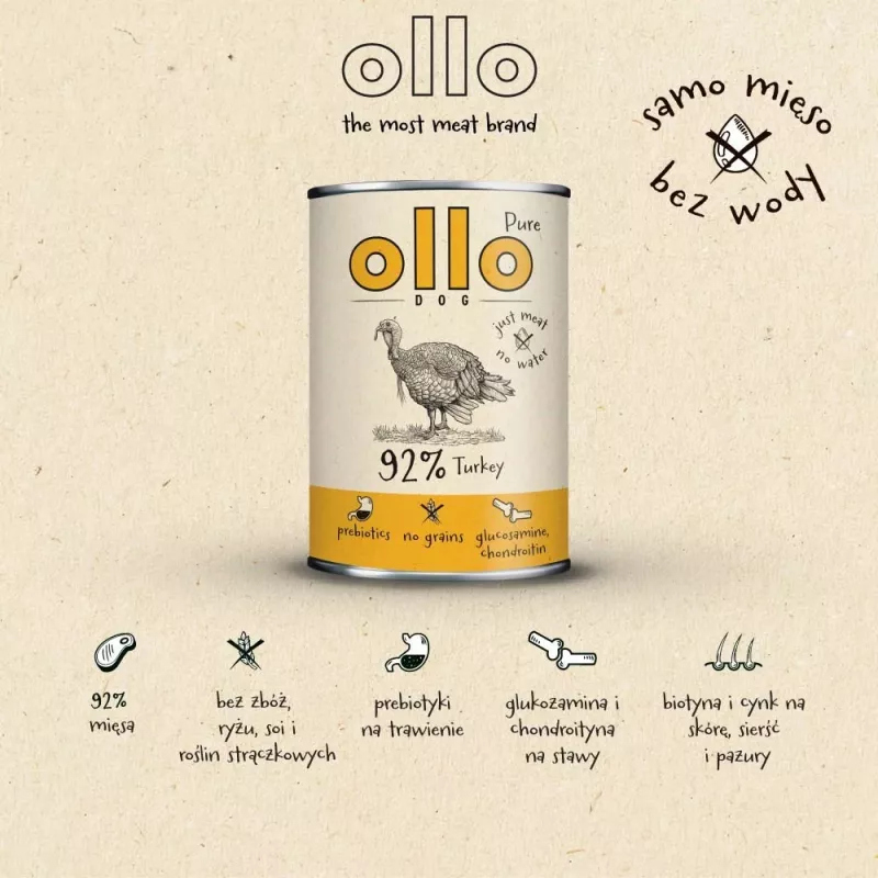 OLLO Pure Truthahn - Nassfutter für Hunde - 850g
