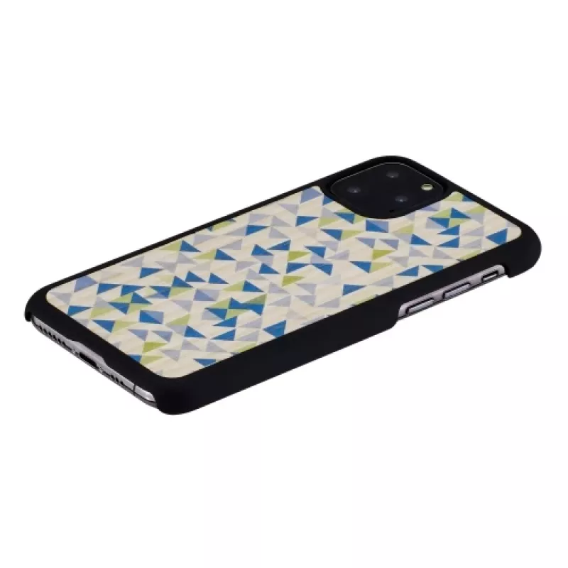 Smartphone-Hülle man and wood für iPhone 11 Pro – blaues Dreieck auf Schwarz, schützende Hartschale