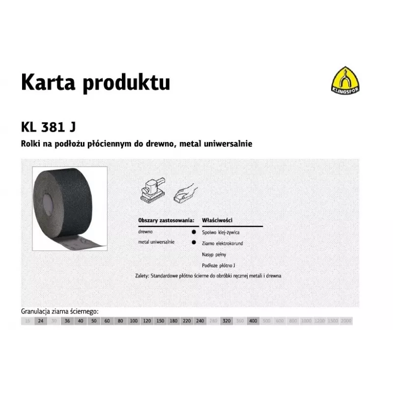 Schleifgewebe 150 mm, Körnung 100, KLINGSPOR KL 381 (MPN 266299)