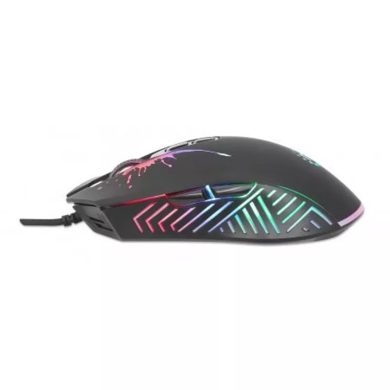 Manhattan Gaming-Maus mit LEDs, kabelgebunden, sieben Tasten, Scrollrad, 7200 dpi, Schwarz mit LED-Beleuchtung, drei Jahre Garantie