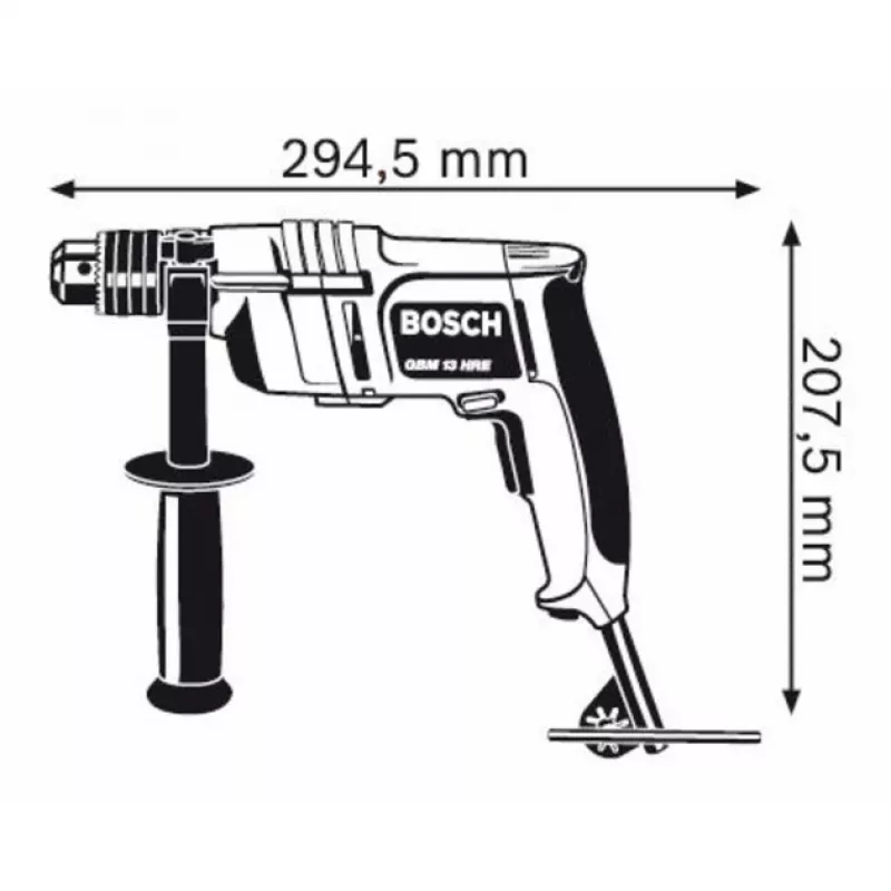 Kabelbohrmaschine Bosch 0 601 049 603 — 550 U/min, 550 W Eingangsleistung, 285 W Ausgangsleistung, 4 cm Holz, 1,3 cm Stahl, 2,1 kg