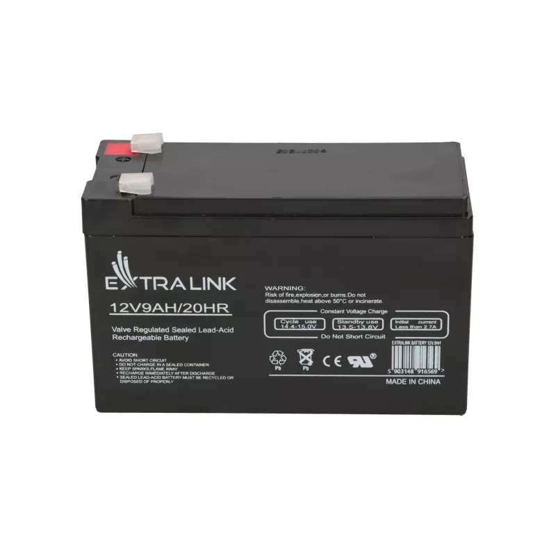 Versiegelte Blei-Säure (VRLA) Batterie 12V 9Ah Extralink – AGM, 1 Stück, Schwarz
