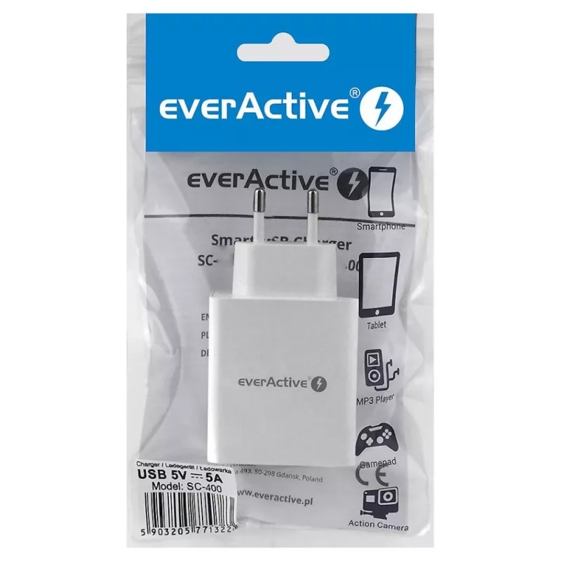 everActive Telefonladegerät SC400 mit 4x USB-Anschlüssen, 5A Gesamtausgang, weiß