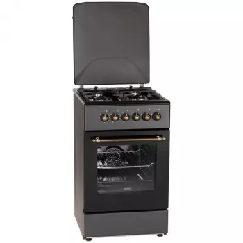 Gas-/Elektroherd MPM MPM-56-KRM-13, 4 Kochzonen, elektrischer Backofen 58 L, mechanische Drehknöpfe, schwarz