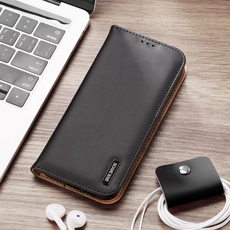 Dux Ducis Hivo Ledertasche mit Klappe, Naturleder-Brieftasche für Karten und Dokumente, Samsung Galaxy S22+ (S22 Plus), Schwarz