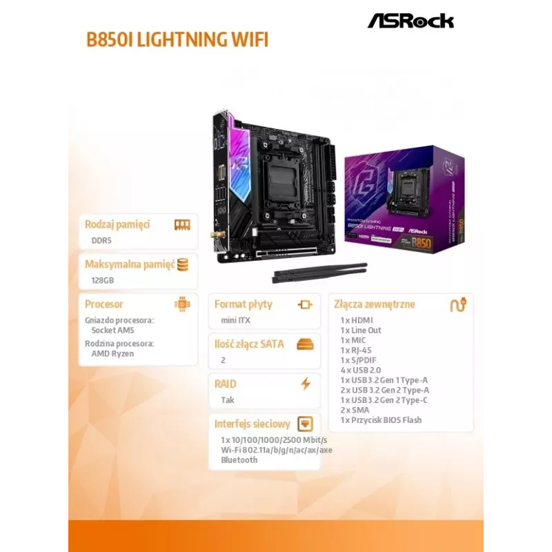 ASRock B850I Lightning WiFi AM5 Mini-ITX Motherboard