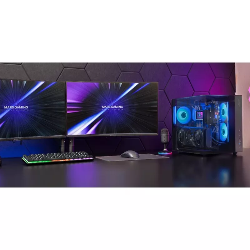 PC Midi Tower Gehäuse TACENS Mars Gaming MC-INFINIOLITE, Schwarz, Temperglas, unterstützt ATX/Micro-ATX/Mini-ITX, 120 mm Lüfter