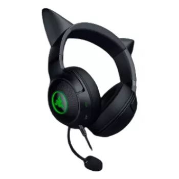 Kraken Kitty V2 - Schwarz, Gaming-Headset, Kitty-Ohren, Stream-Reaktive Beleuchtung, HyperClear-Kardioidmikrofon, 40-mm-TriForce-Treiber, integriertes Mikrofon in den Ohrmuscheln, Razer Chroma RGB (Ohr und Ohrmuscheln), Surround Sound: Nur verfügbar unter