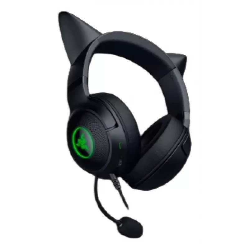 Kraken Kitty V2 - Schwarz, Gaming-Headset, Kitty-Ohren, Stream-Reaktive Beleuchtung, HyperClear-Kardioidmikrofon, 40-mm-TriForce-Treiber, integriertes Mikrofon in den Ohrmuscheln, Razer Chroma RGB (Ohr und Ohrmuscheln), Surround Sound: Nur verfügbar unter