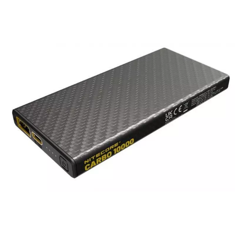 Tragbare Powerbank Nitecore CARBO 10000 — Lithium‑Ionen 10000 mAh, 38 W PD, USB‑A + USB‑C, grau