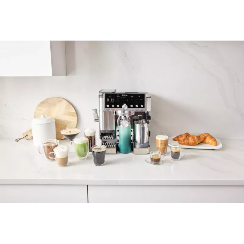 Espressomaschine Ninja ES701EU – halbautomatischer Kaffee/Espresso, integrierte Mühle, 2 l Wassertank, 1650 W, 25 Mahlgradeinstellungen, Milchbehälter, 14-bar-Pumpe