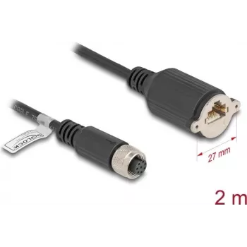 Netzwerkkabel DeLOCK M12-Kabel A-kodiert 8-polig Buchse auf RJ45-Buchse Cat5e 2m Schwarz