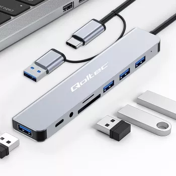 QOLTEC USB-C Hub 4x USB + SD/TF-Kartenleser Modell 53794