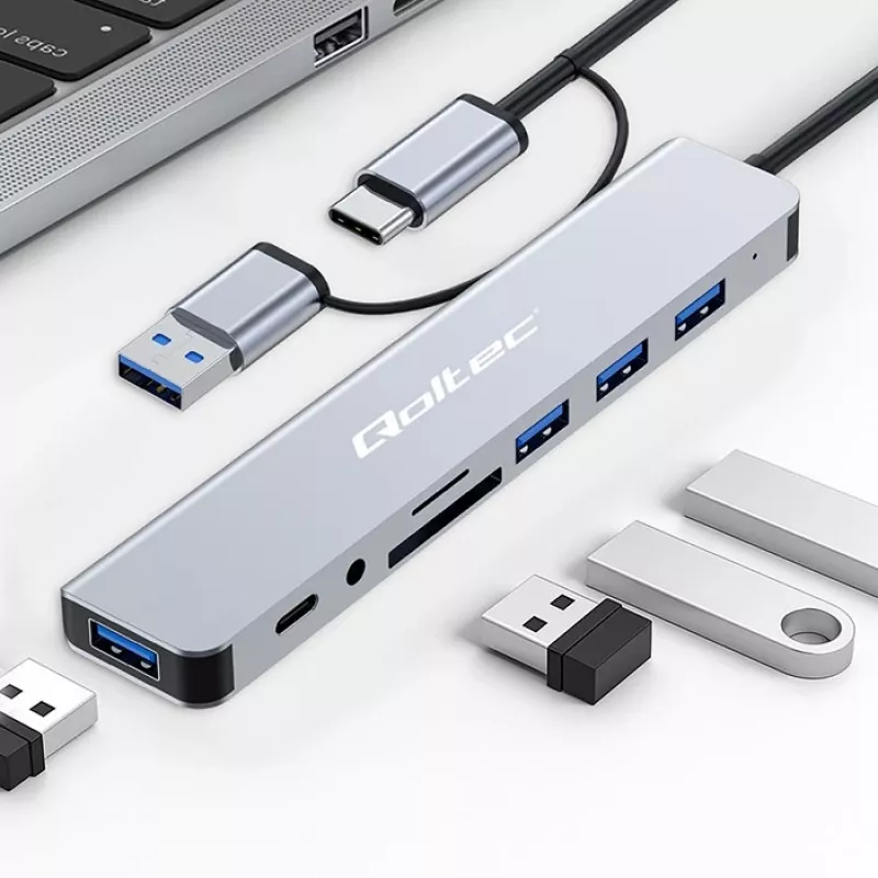 QOLTEC USB-C Hub 4x USB + SD/TF-Kartenleser Modell 53794