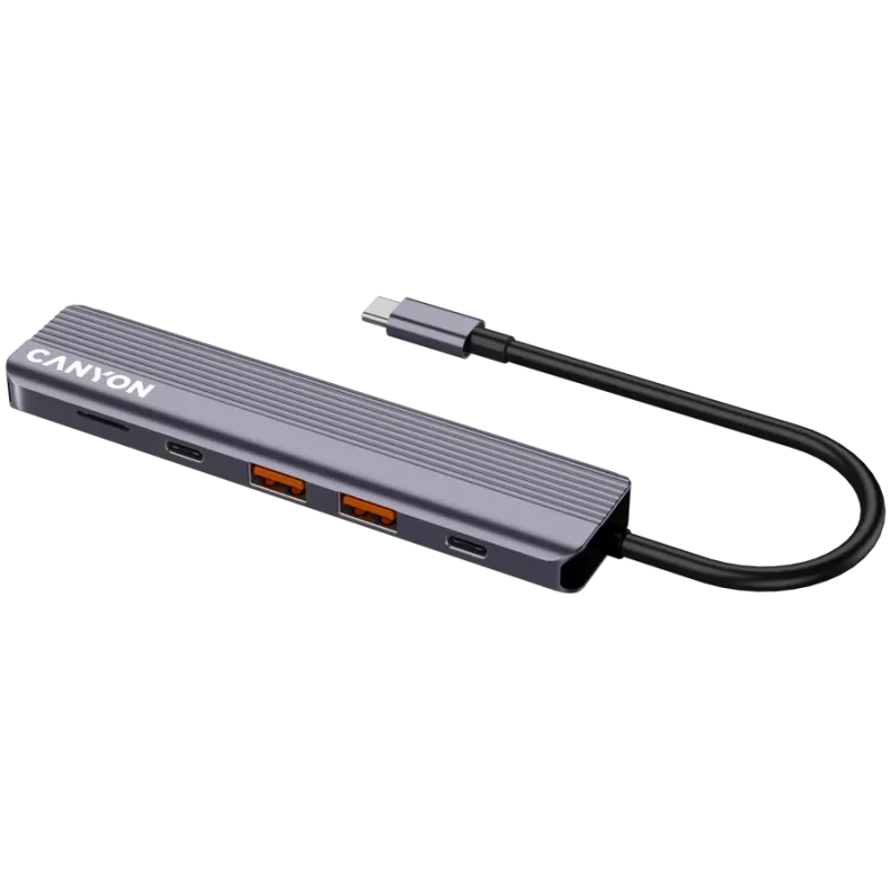 USB-Typ-C-Hub CANYON DS-17 — HDMI, USB 3.2 Gen 1 A, USB-C, MicroSD, 10000 Mbit/s, grau