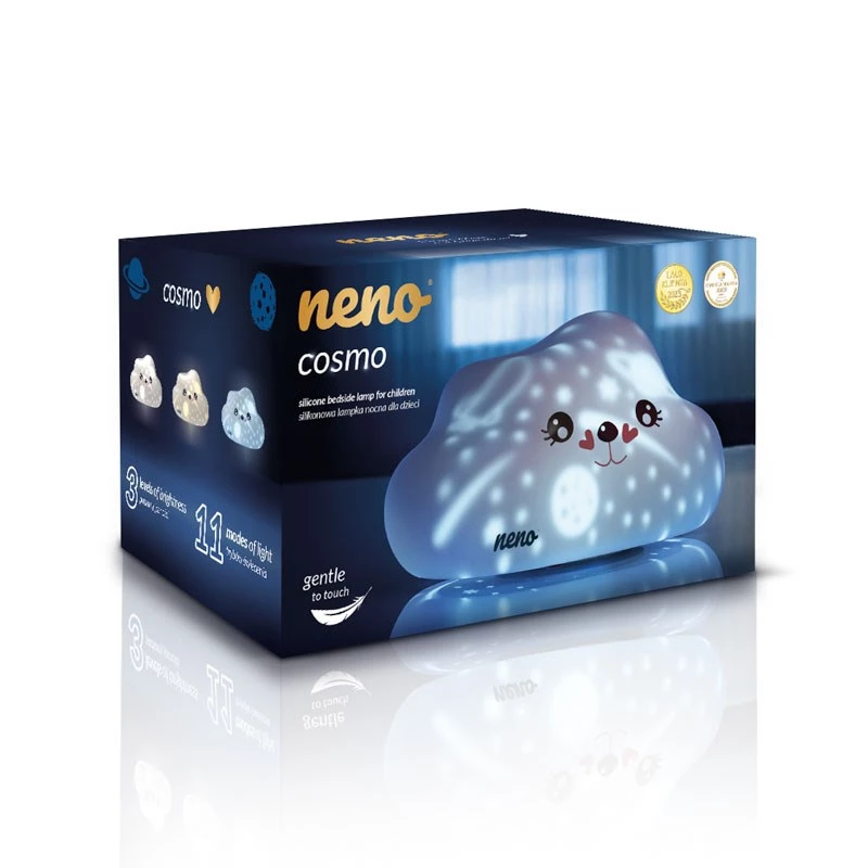 LED-Nachtlampe fürs Bett neno COSMO – tragbar, Silikon, wiederaufladbar, 3 Helligkeitsstufen, weiß, batteriebetrieben