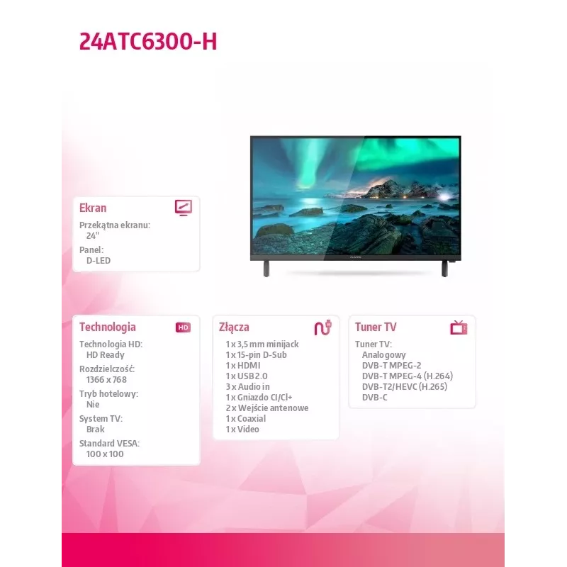 LED-Fernseher Allview 24ATC6300-H 24 Zoll HD Ready, Schwarz (geöffnete Verpackung)