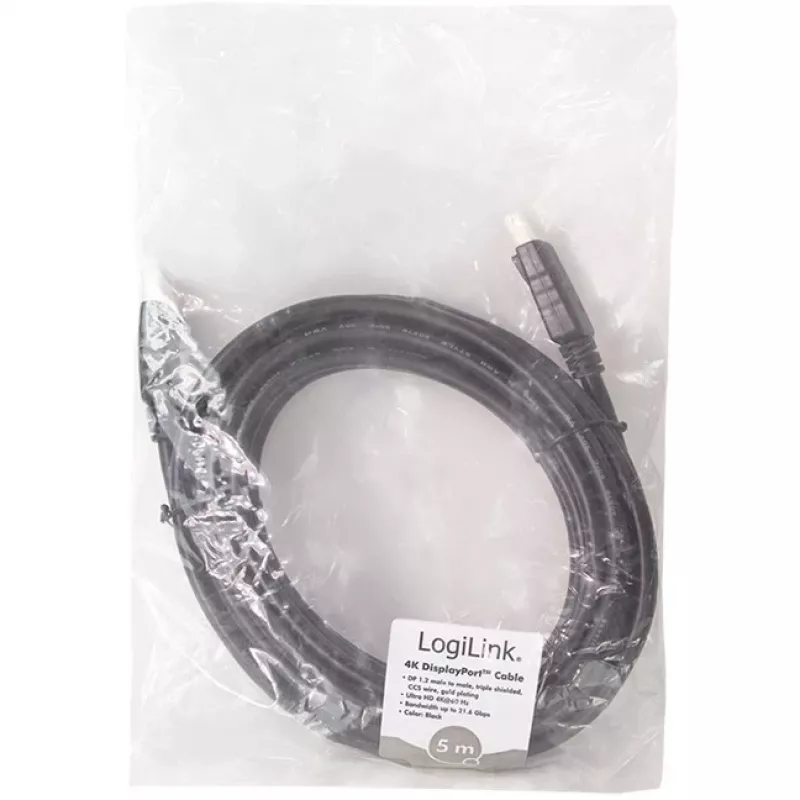 LogiLink CD0103 DisplayPort-Kabel DP/M auf DP/M, 4K/60Hz, CCS, schwarz, 5m (CD0103)