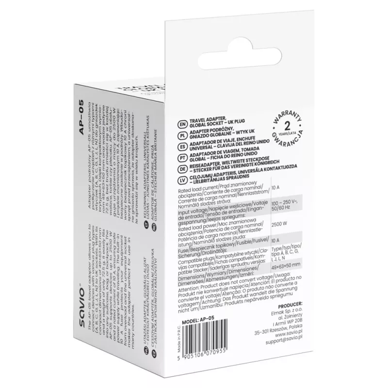 Savio AP-05 Netzteil Innenbereich 2500 W Weiß