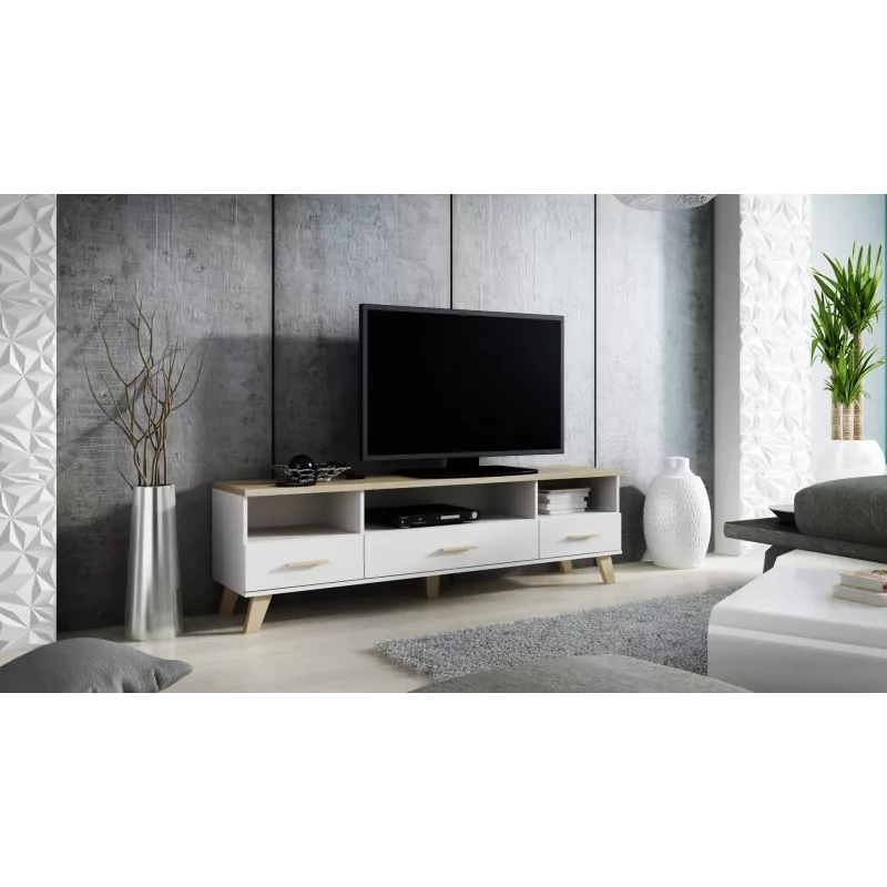 Cama RTV stand LOTTA 180cm Weiß + sonoma oak
