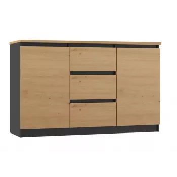 Kommode Topeshop 2D3S ANT/ART BA KPL — anthrazit und eiche, 3 Schubladen, Spanplattengestell
