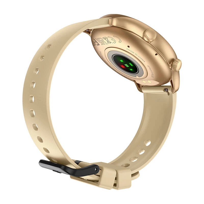 Smartwatch Zeblaze Btalk 3 Plus, rund 1,39 Zoll IPS 360×360 Touchscreen, 260 mAh, goldfarbenes Silikonarmband