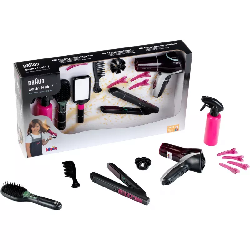 Theo Klein 10-teiliges Mega braunes Kinder-Haarstyling-Schönheitsset aus Kunststoff