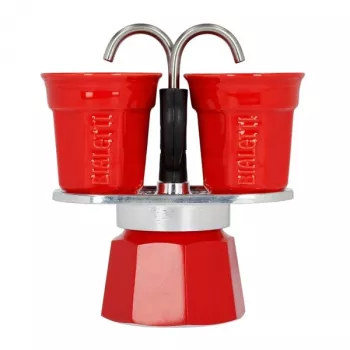 Bialetti Mini Express Kaffeemaschine rot 2 Tassen + 2 Tassen