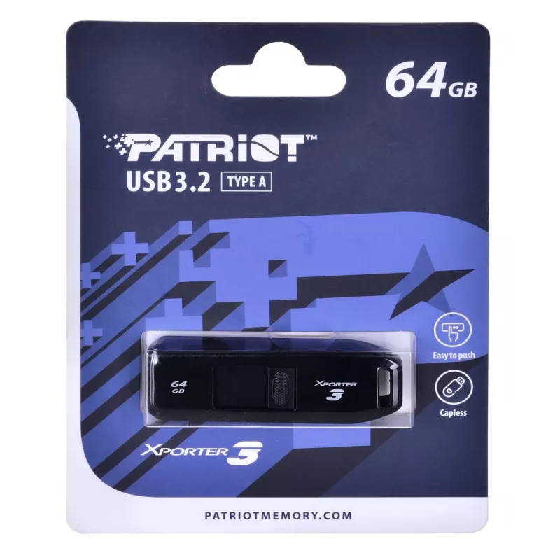 USB-Flash-Laufwerk PATRIOT Xporter 64 GB USB Typ-A 3.2 Gen 1 (Schieber, schwarz, 80 MB/s)