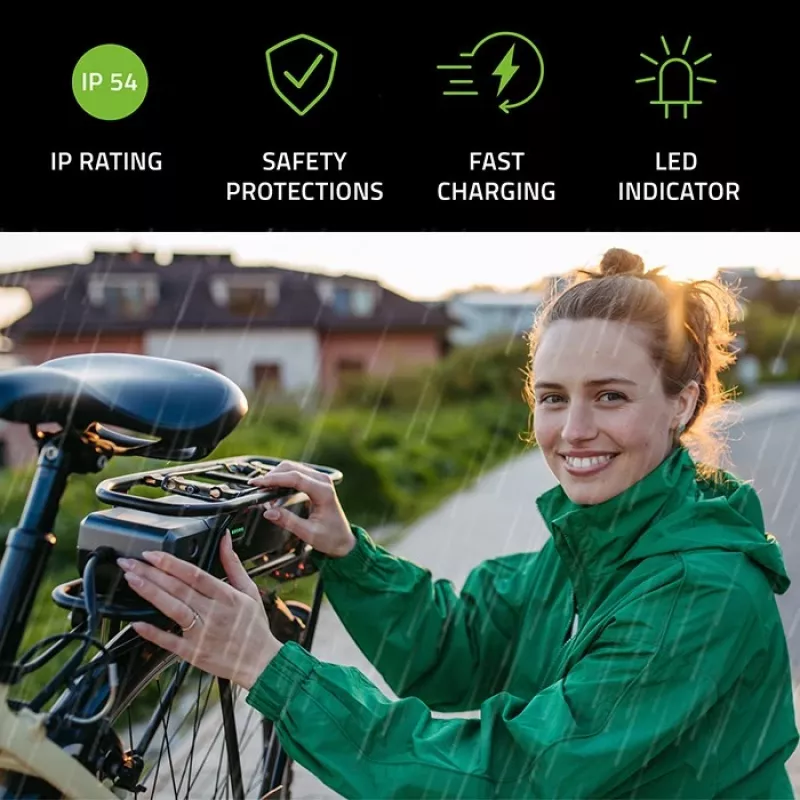 E-Bike-Ladegerät QOLTEC 50332 — 36V/42V Ausgang, 2A, 5,5×2,1 mm Stecker