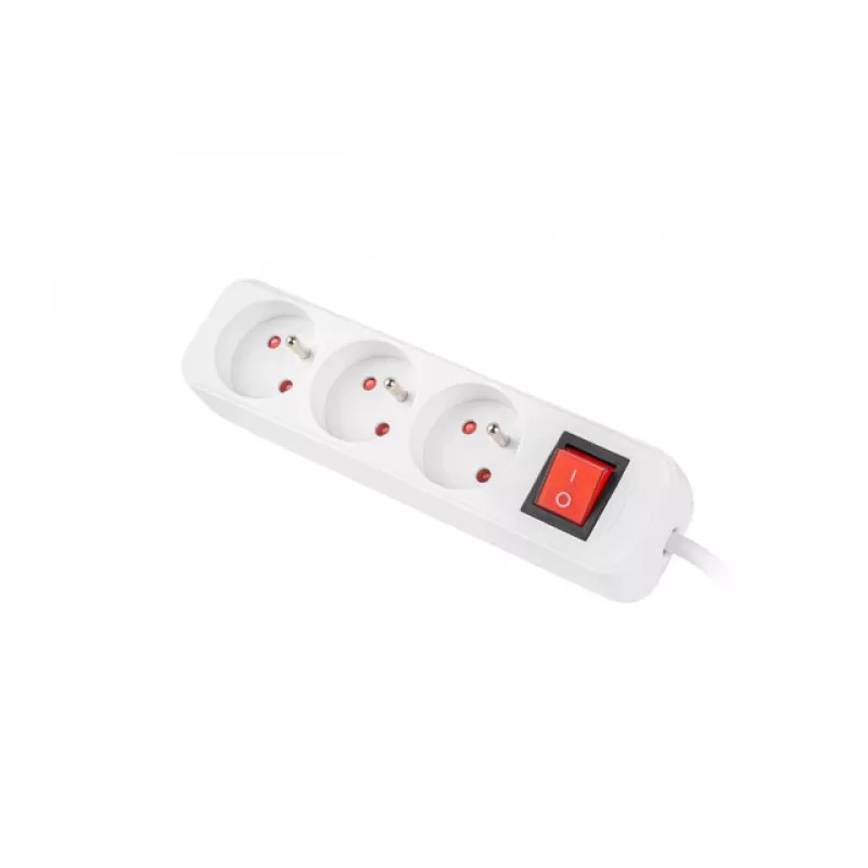 Power extension Kabel LANBERG PS1-03E-0300-W — 3 m Kabel, 3 Type E AC outlets, white, indoor