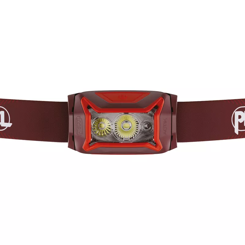 Stirnlampe Petzl Actik Core — LED, 100 lm, integrierter 1250 mAh USB-Akku, IPX4, rot