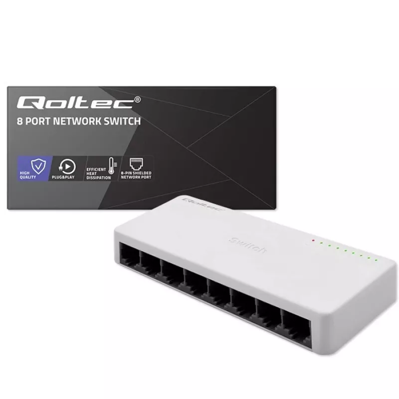 Netzwerk-Switch QOLTEC 52246 — 8 x RJ45-Ports, 100 Mbps