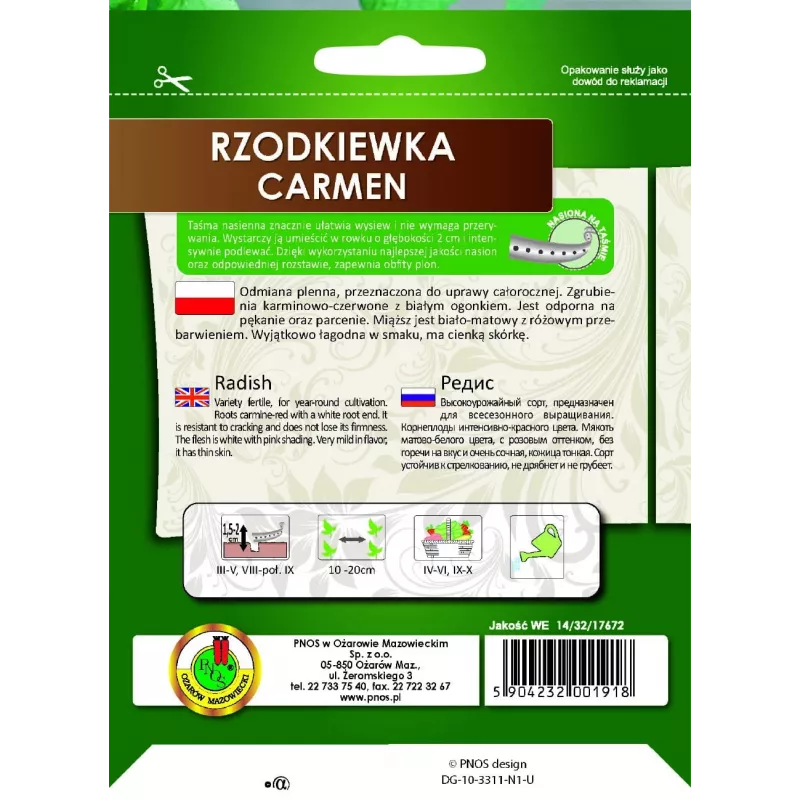 Seeds Apte Rzodkiewka CARMEN — Polnische Rettichsorte für den ganzjährigen Anbau