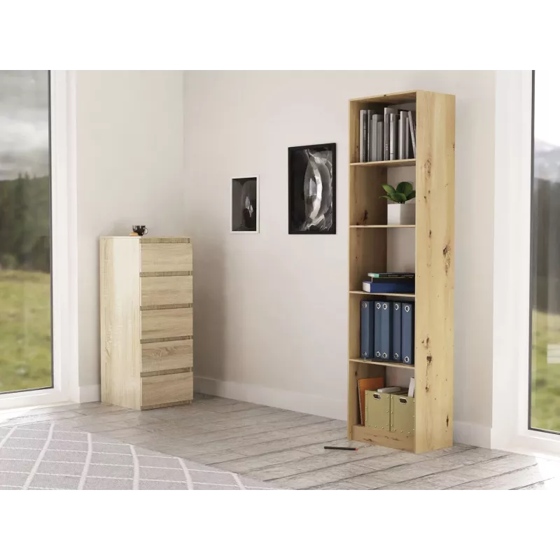 Bücherregal Top e shop R50 ARTISAN — Eichenfinish, 5 Regalböden, Spanplattenrahmen