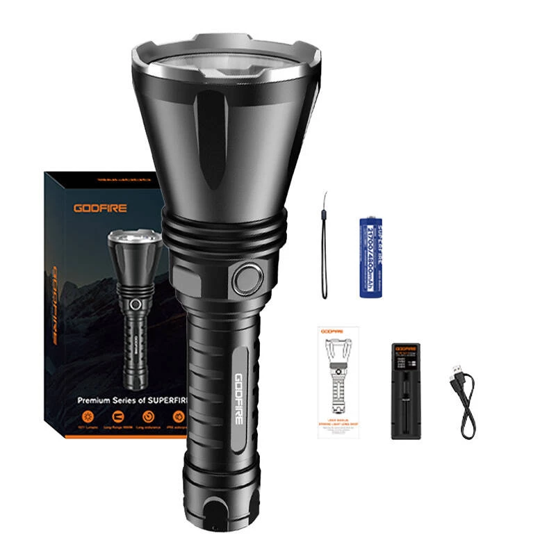 Taschenlampe Superfire TF01 1000 Lumen wiederaufladbar, Modell Godfire