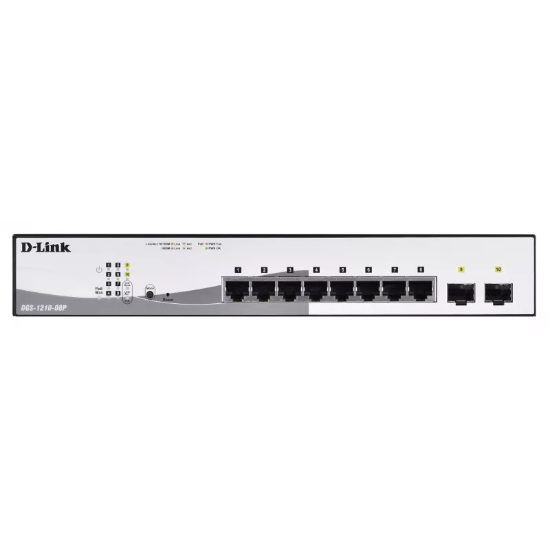 D-Link DGS-1210-08P/E Managed L2 Gigabit Ethernet (10/100/1000) Power over Ethernet (PoE) Schwarz