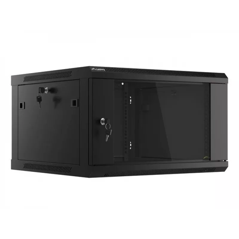 Lanberg wandmontierbarer Installationsschrank 19'' 6U 600x600mm schwarz (Glastür)