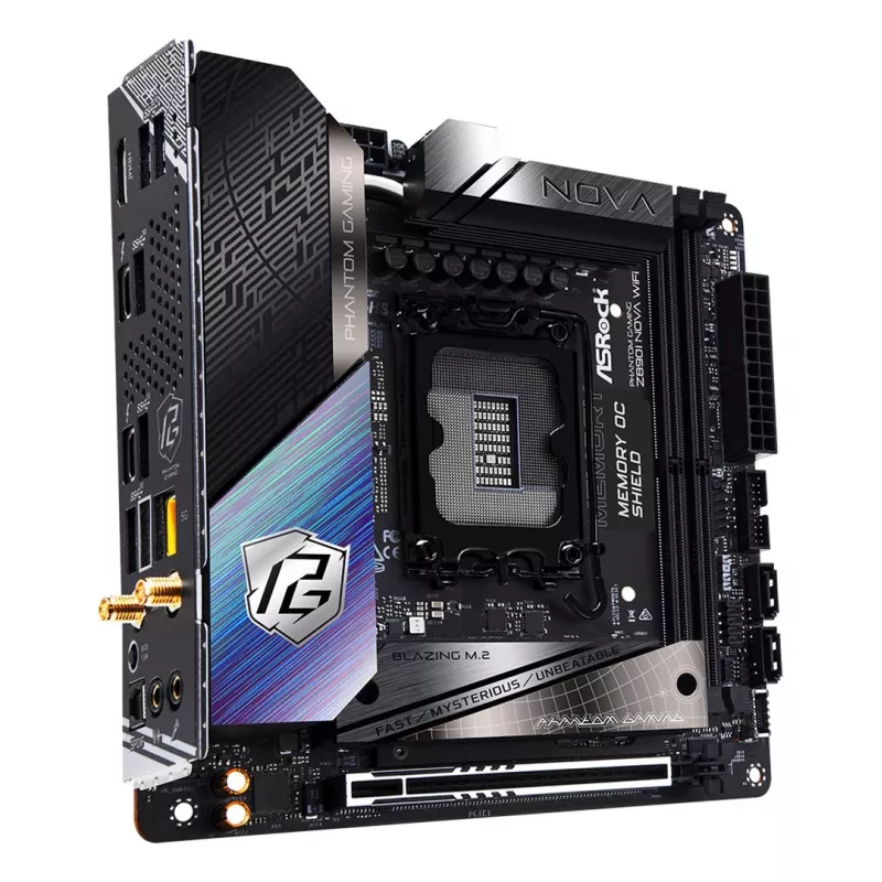 ASRock Phantom Gaming Z890I Nova WiFi Mainboard — Intel Z890, LGA 1851, Mini-ITX, DDR5, 2x M.2, Wi‑Fi 6E/7, 5Gb LAN, Thunderbolt