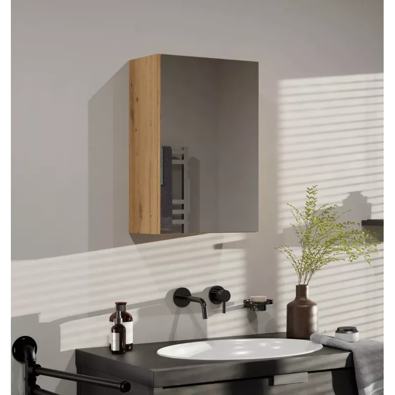 Badezimmer-Aufbewahrungsschrank Top e shop POLA 1DL ARTISAN — wandmontiert, Eichenrahmen, 400×220×600 mm, 3 Regalböden