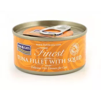FISH4CATS Thunfischfilet mit Tintenfisch - Nassfutter für Katzen - 70g