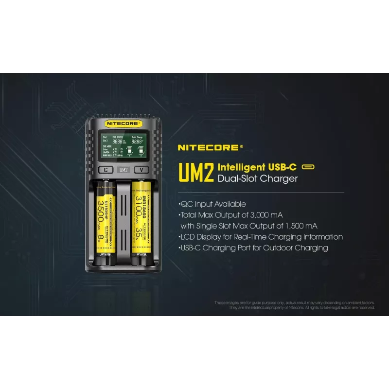 Nitecore UM2 Akkuladegerät Haushaltsbatterie DC Lithium-Ionen Nickel-Cadmium